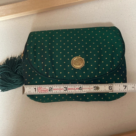 Vintage Dior Makeup Bag Clutch Green Polka Dots - Picture 8 of 10